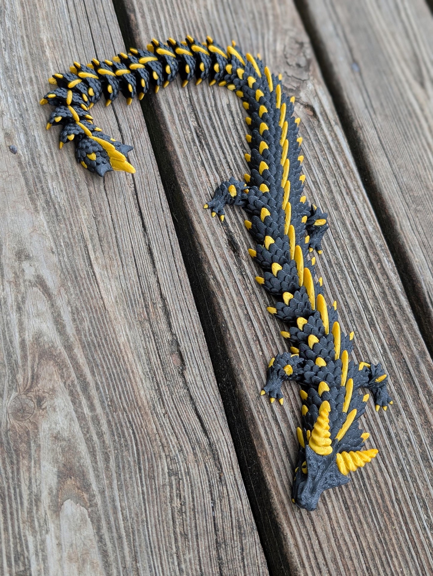 Articulated Black Gold Dragon – Flexible Desk Pet, Fantasy Collectible (14-16 inches)