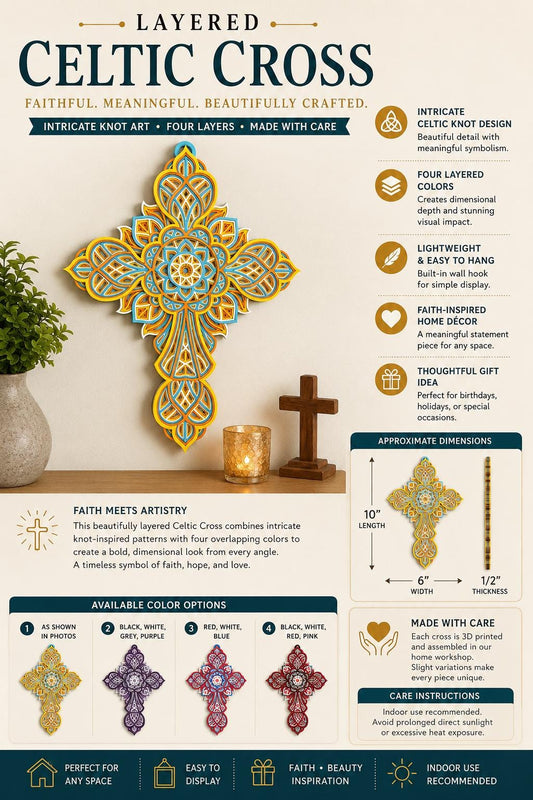 Layered Celtic Cross Wall Art | Colorful Knot Design, Faith Home Décor