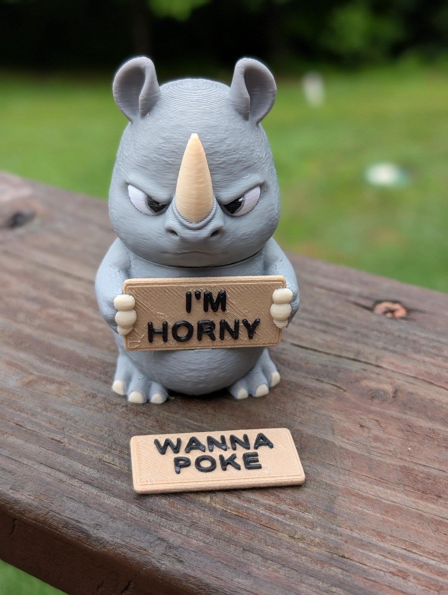 Rhino With Attitude — Funny Adult Desk Figurine with 2 Interchangeable Signs