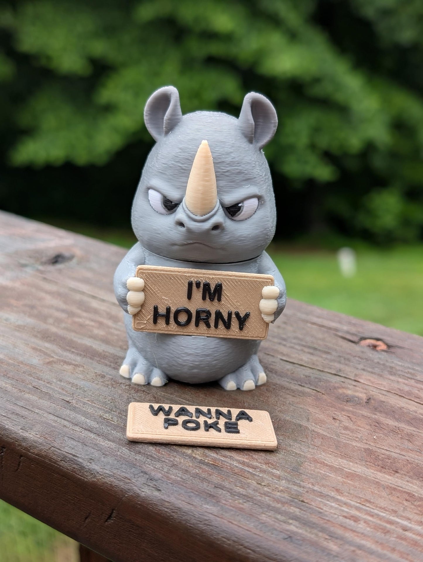 Rhino With Attitude — Funny Adult Desk Figurine with 2 Interchangeable Signs