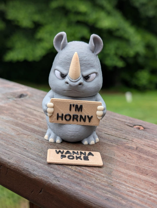 Rhino With Attitude — Funny Adult Desk Figurine with 2 Interchangeable Signs