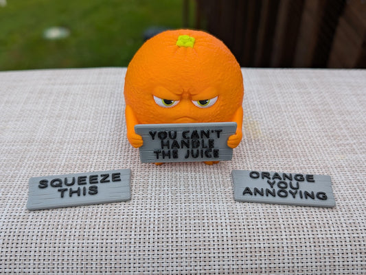 Grumpy Orange — Funny Desk Figurine with 3 Interchangeable Signs