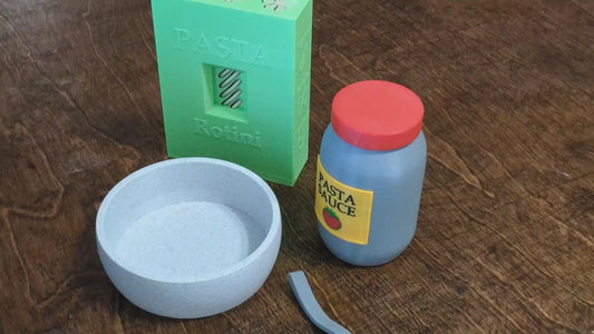Pasta Playset for Toddlers — Rotini Bowl, Sauce Jar, Fork & Box | Montessori-Style Fine Motor Toy